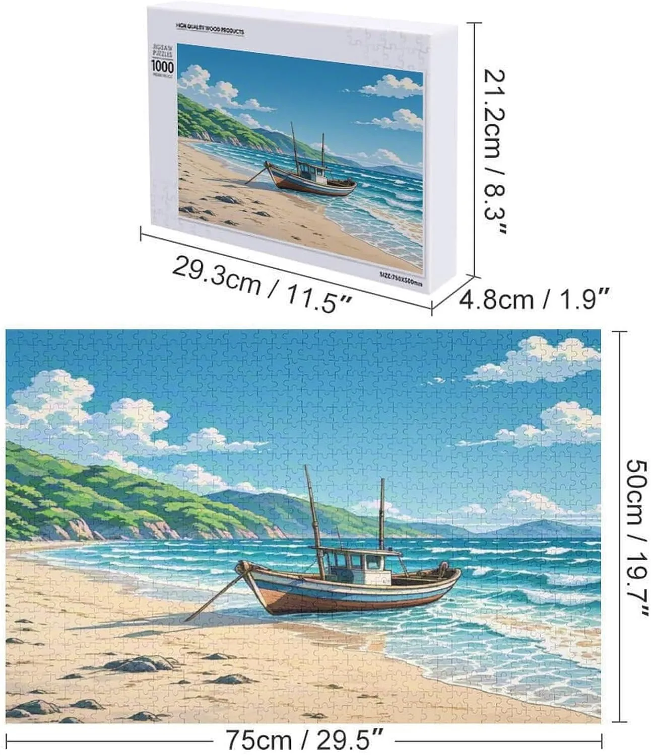 Fishing Boat Seaside Anime 1000 Piece Wooden Puzzle for Adults Educational Intellectual Game for Men Women Family Kids Jigsaw Puzzles