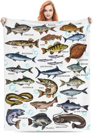 Fishing Gifts Blanket for Men Unique Cozy Fish Flannel Blanket for Fisherman Fish Lovers Gifts for Men Who Love Fishing Dad Kids Boys Grandpa 50" x 40" on Valentine's Day