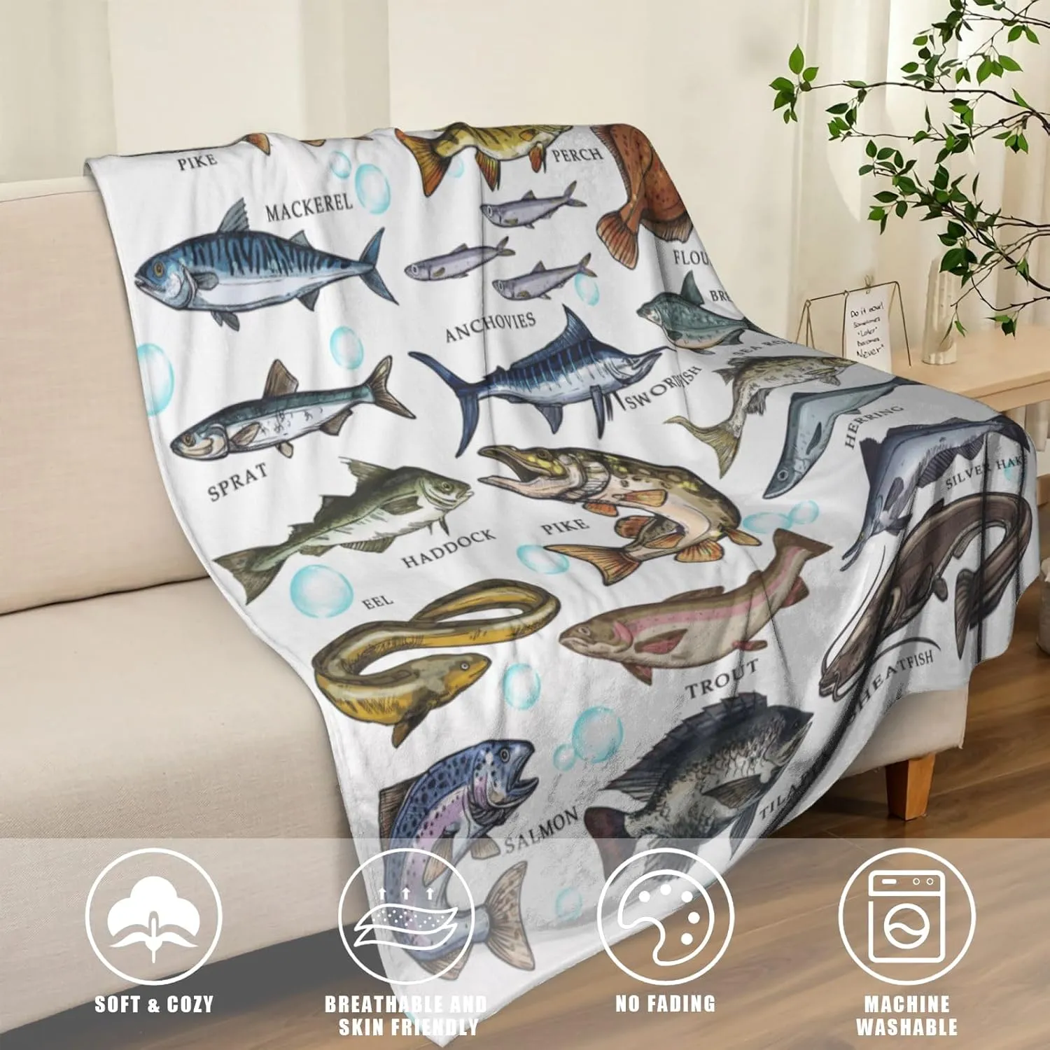 Fishing Gifts Blanket for Men Unique Cozy Fish Flannel Blanket for Fisherman Fish Lovers Gifts for Men Who Love Fishing Dad Kids Boys Grandpa 50" x 40" on Valentine's Day