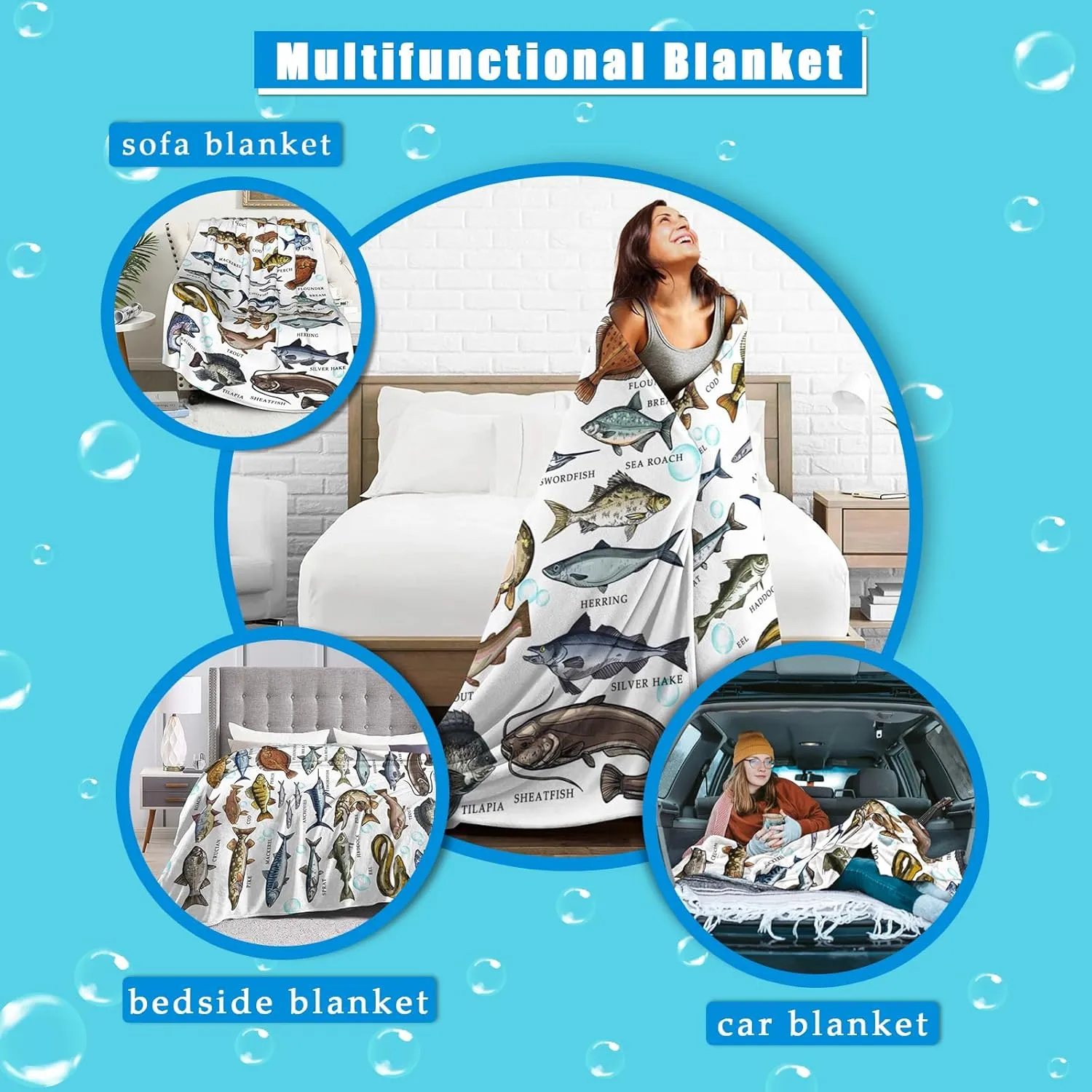 Fishing Gifts Blanket for Men Unique Cozy Fish Flannel Blanket for Fisherman Fish Lovers Gifts for Men Who Love Fishing Dad Kids Boys Grandpa 50" x 40" on Valentine's Day
