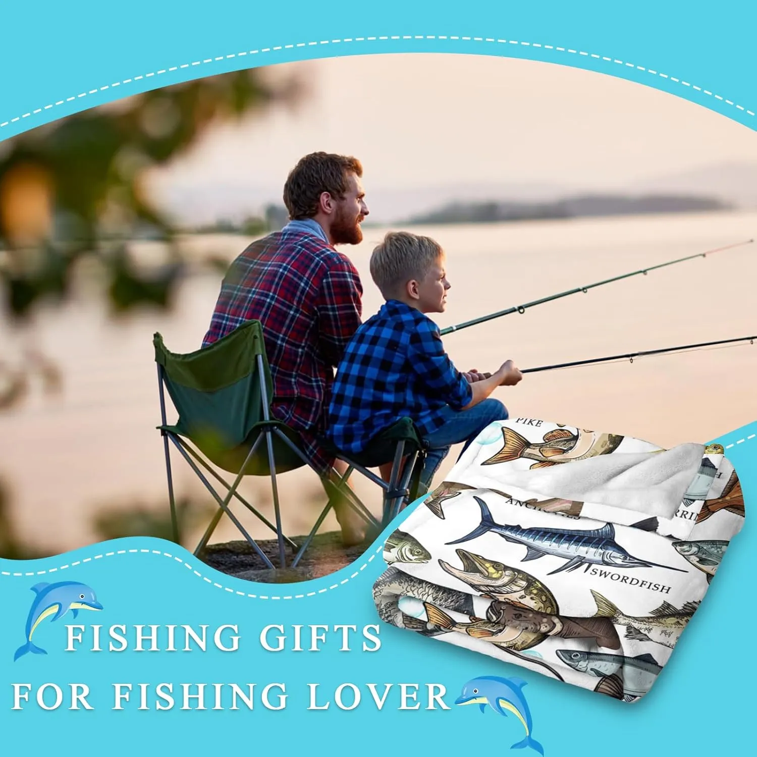 Fishing Gifts Blanket for Men Unique Cozy Fish Flannel Blanket for Fisherman Fish Lovers Gifts for Men Who Love Fishing Dad Kids Boys Grandpa 50" x 40" on Valentine's Day