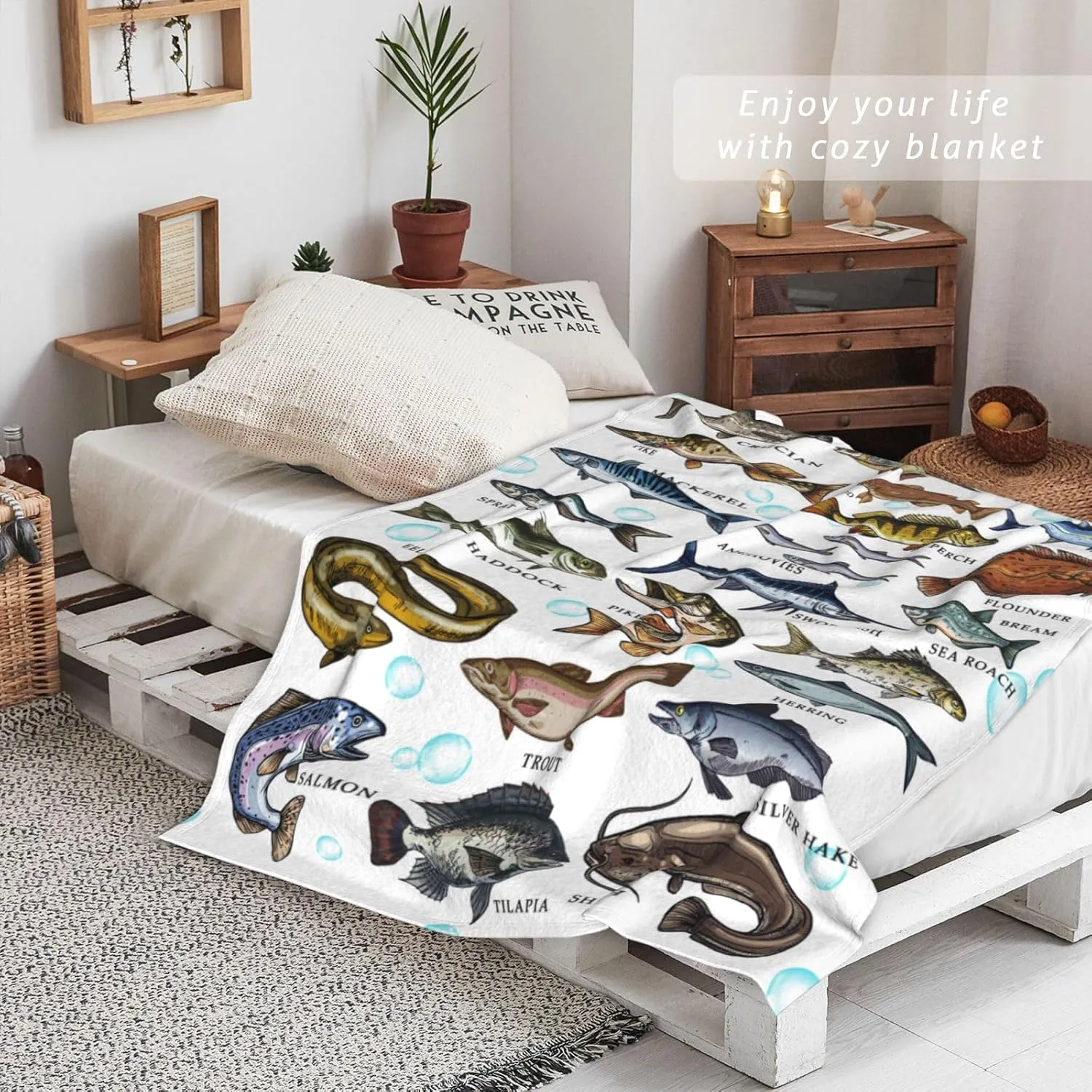Fishing Gifts Blanket for Men Unique Cozy Fish Flannel Blanket for Fisherman Fish Lovers Gifts for Men Who Love Fishing Dad Kids Boys Grandpa 50" x 40" on Valentine's Day