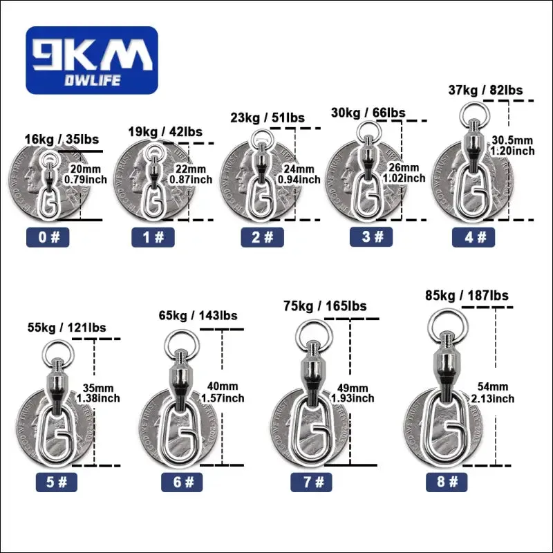 Fishing lure connectors: 9km dwlife ball bearing swivel stainless split ring (25~100pcs)