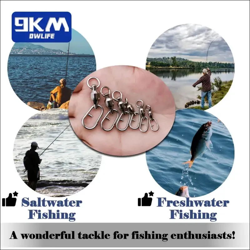 Fishing lure connectors: 9km dwlife ball bearing swivel stainless split ring (25~100pcs)