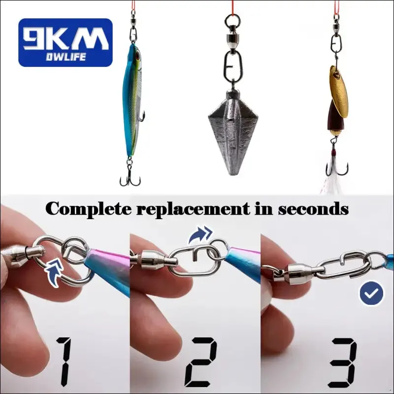 Fishing lure connectors: 9km dwlife ball bearing swivel stainless split ring (25~100pcs)