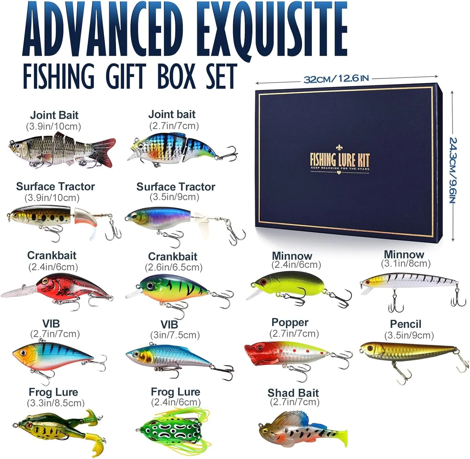 Fishing Lures Kit for Diving Bass/Trout/Pike with Lifelike Action, Fishing Gear Set for Freshwater and Saltwater