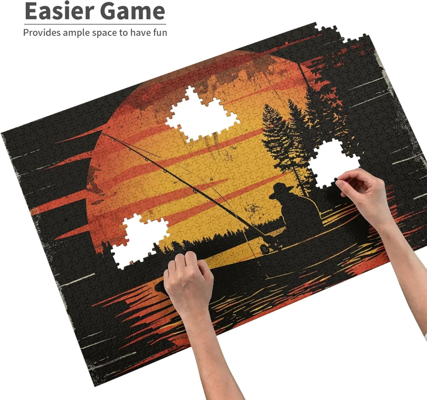 Fishing Man at Sunset 1000 Piece Wooden Puzzle,Unique and Beautiful Design,Classic Fishing Man at Sunset Puzzle,1000 Piece Jigsaw Puzzle for Adults Challenging Puzzle Perfect for Game Nights