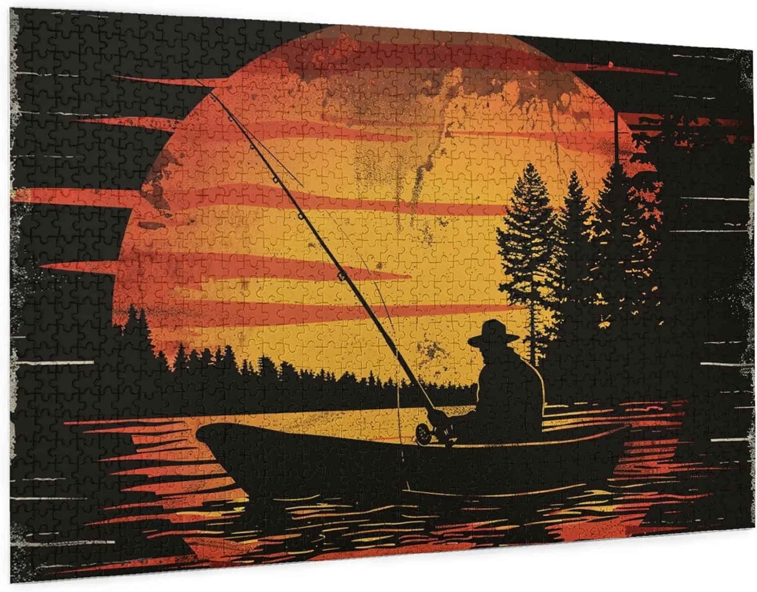 Fishing Man at Sunset 1000 Piece Wooden Puzzle,Unique and Beautiful Design,Classic Fishing Man at Sunset Puzzle,1000 Piece Jigsaw Puzzle for Adults Challenging Puzzle Perfect for Game Nights