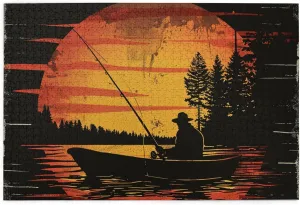 Fishing Man at Sunset 1000 Piece Wooden Puzzle,Unique and Beautiful Design,Classic Fishing Man at Sunset Puzzle,1000 Piece Jigsaw Puzzle for Adults Challenging Puzzle Perfect for Game Nights