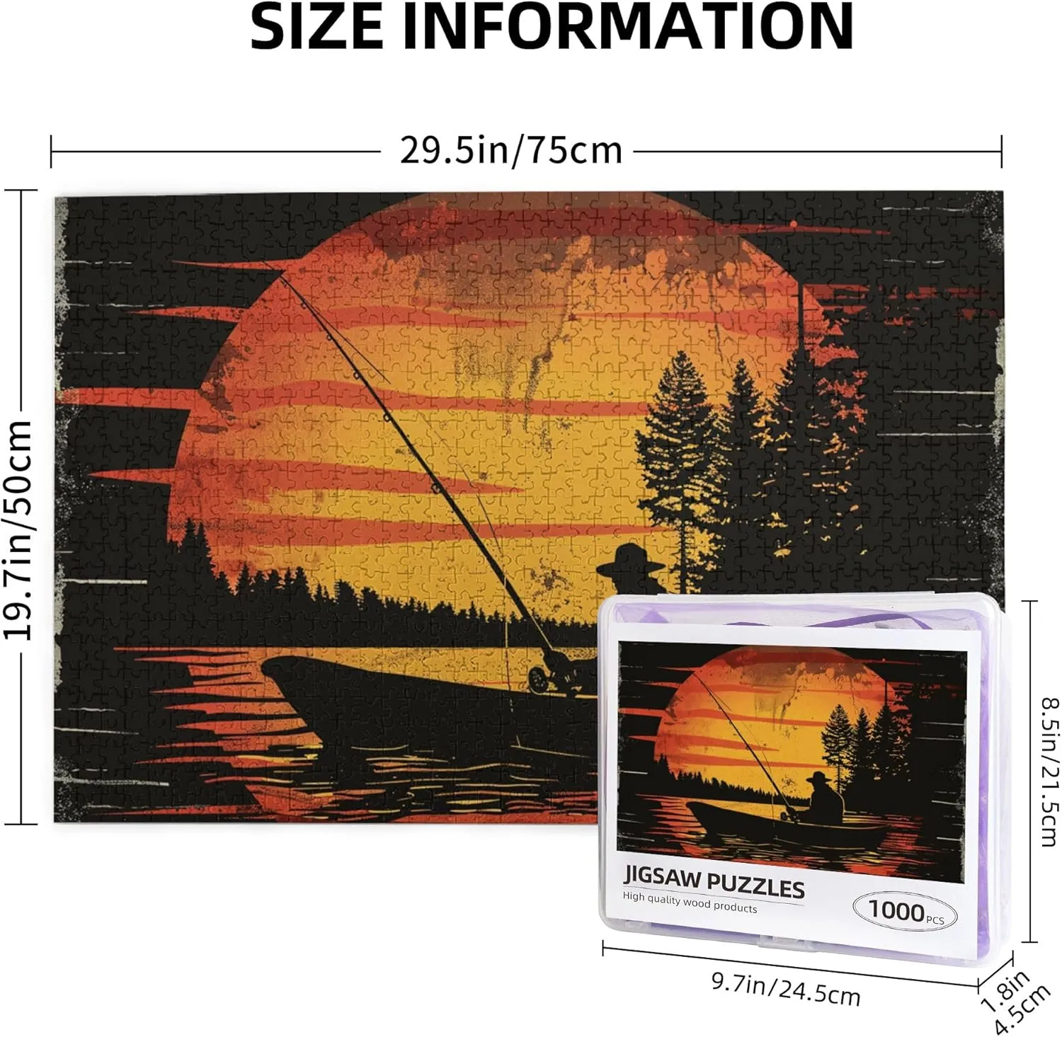 Fishing Man at Sunset 1000 Piece Wooden Puzzle,Unique and Beautiful Design,Classic Fishing Man at Sunset Puzzle,1000 Piece Jigsaw Puzzle for Adults Challenging Puzzle Perfect for Game Nights
