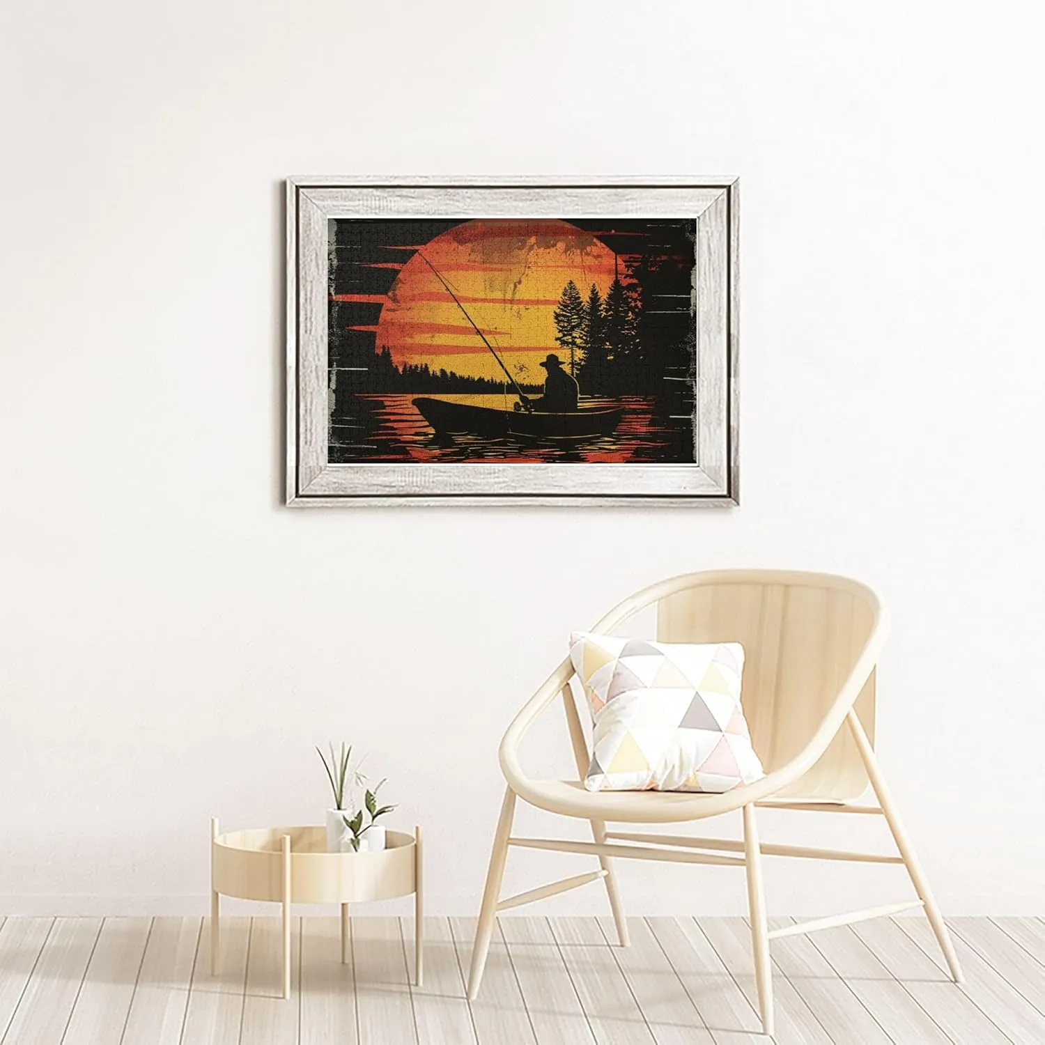 Fishing Man at Sunset 1000 Piece Wooden Puzzle,Unique and Beautiful Design,Classic Fishing Man at Sunset Puzzle,1000 Piece Jigsaw Puzzle for Adults Challenging Puzzle Perfect for Game Nights