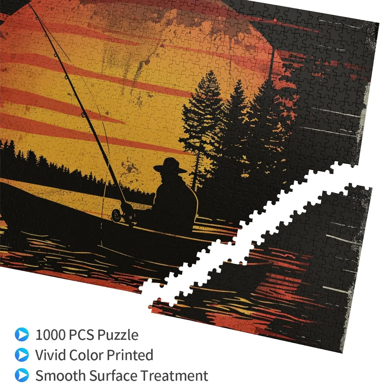 Fishing Man at Sunset 1000 Piece Wooden Puzzle,Unique and Beautiful Design,Classic Fishing Man at Sunset Puzzle,1000 Piece Jigsaw Puzzle for Adults Challenging Puzzle Perfect for Game Nights