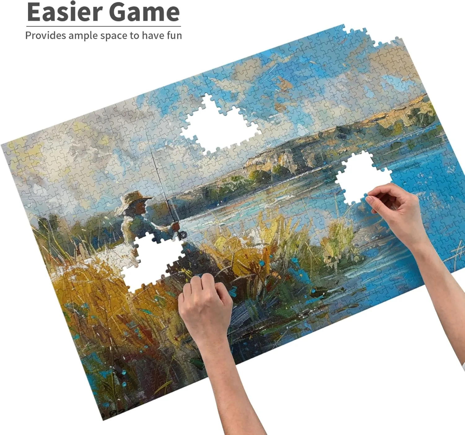 Fishing Man Jigsaw Wooden Puzzles 1000 Pieces,Unique Artwork for Adults,Fun Fishing Man High Difficulty Puzzle,1000 Piece Jigsaw Puzzle for Adults Challenging Puzzle Perfect for Game Nights