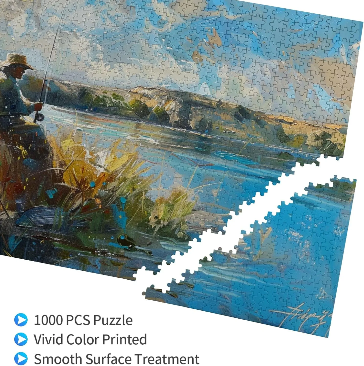 Fishing Man Jigsaw Wooden Puzzles 1000 Pieces,Unique Artwork for Adults,Fun Fishing Man High Difficulty Puzzle,1000 Piece Jigsaw Puzzle for Adults Challenging Puzzle Perfect for Game Nights