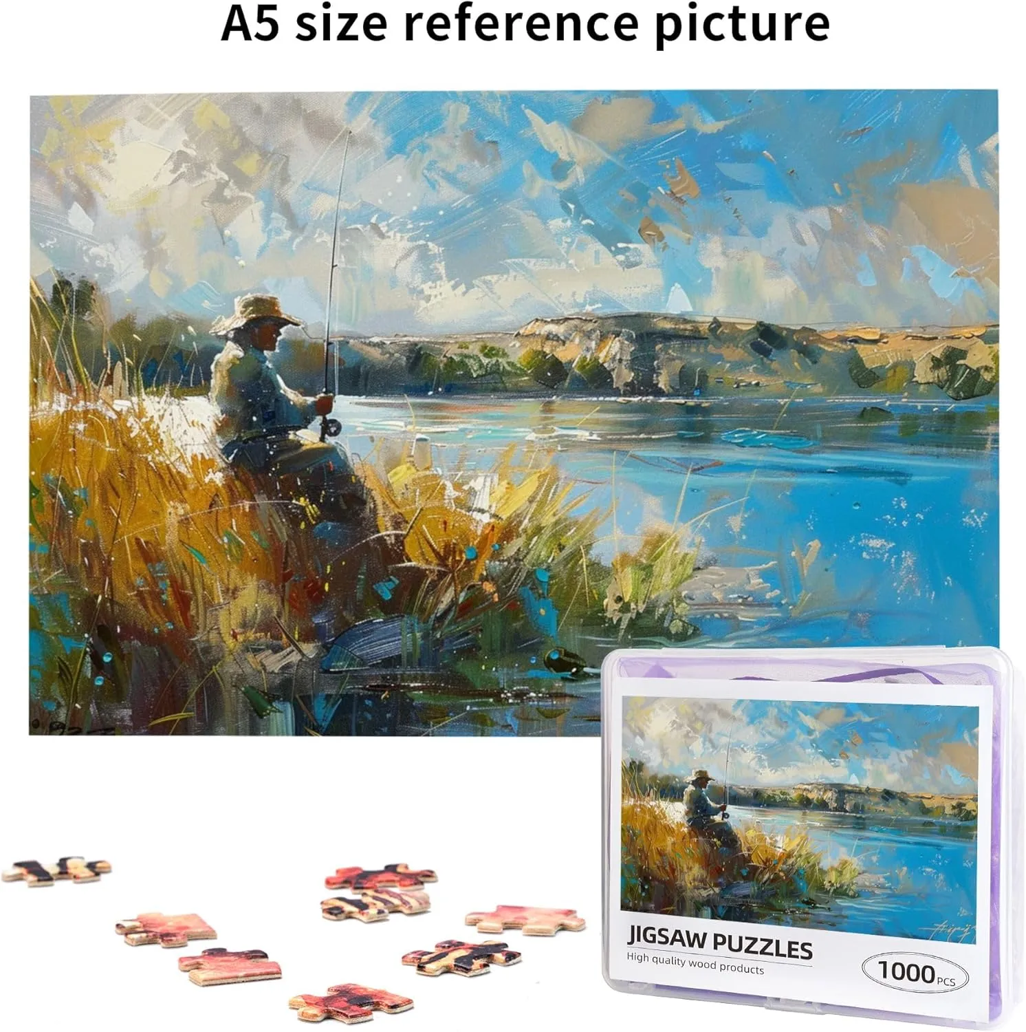 Fishing Man Jigsaw Wooden Puzzles 1000 Pieces,Unique Artwork for Adults,Fun Fishing Man High Difficulty Puzzle,1000 Piece Jigsaw Puzzle for Adults Challenging Puzzle Perfect for Game Nights
