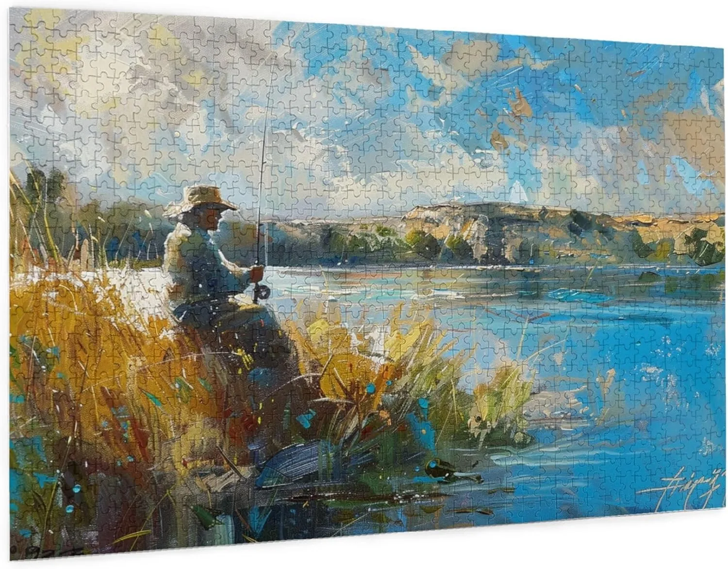 Fishing Man Jigsaw Wooden Puzzles 1000 Pieces,Unique Artwork for Adults,Fun Fishing Man High Difficulty Puzzle,1000 Piece Jigsaw Puzzle for Adults Challenging Puzzle Perfect for Game Nights