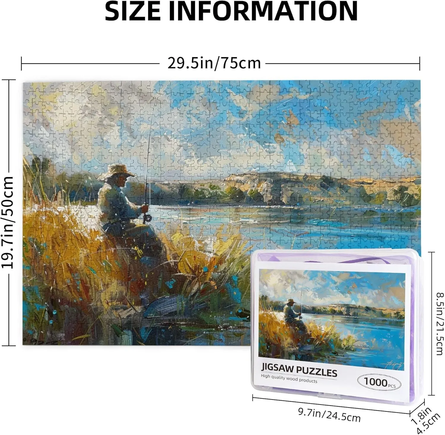 Fishing Man Jigsaw Wooden Puzzles 1000 Pieces,Unique Artwork for Adults,Fun Fishing Man High Difficulty Puzzle,1000 Piece Jigsaw Puzzle for Adults Challenging Puzzle Perfect for Game Nights
