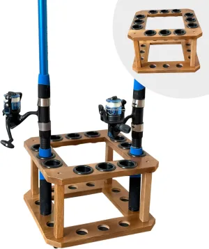 Fishing Rod Holders for Garage, Floor Stand Holds up to 12 Rods Wooden Fishing Gear Equipment Storage Organizer, Premium Fishing Pole Rack (NATURAL WOOD)