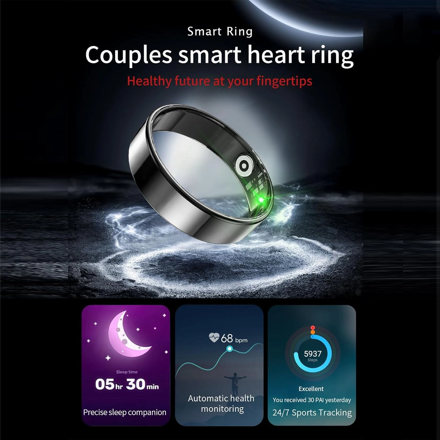 Fitness Tracker, Smart Ring for Women Men, Sleep Tracker Ring with 24/7 Heart Rate Monitor, Fitness Ring with Activity Tracker, Step Counter, Calorie Pedometer, No APP Fee, iOS Android (Black, 11)