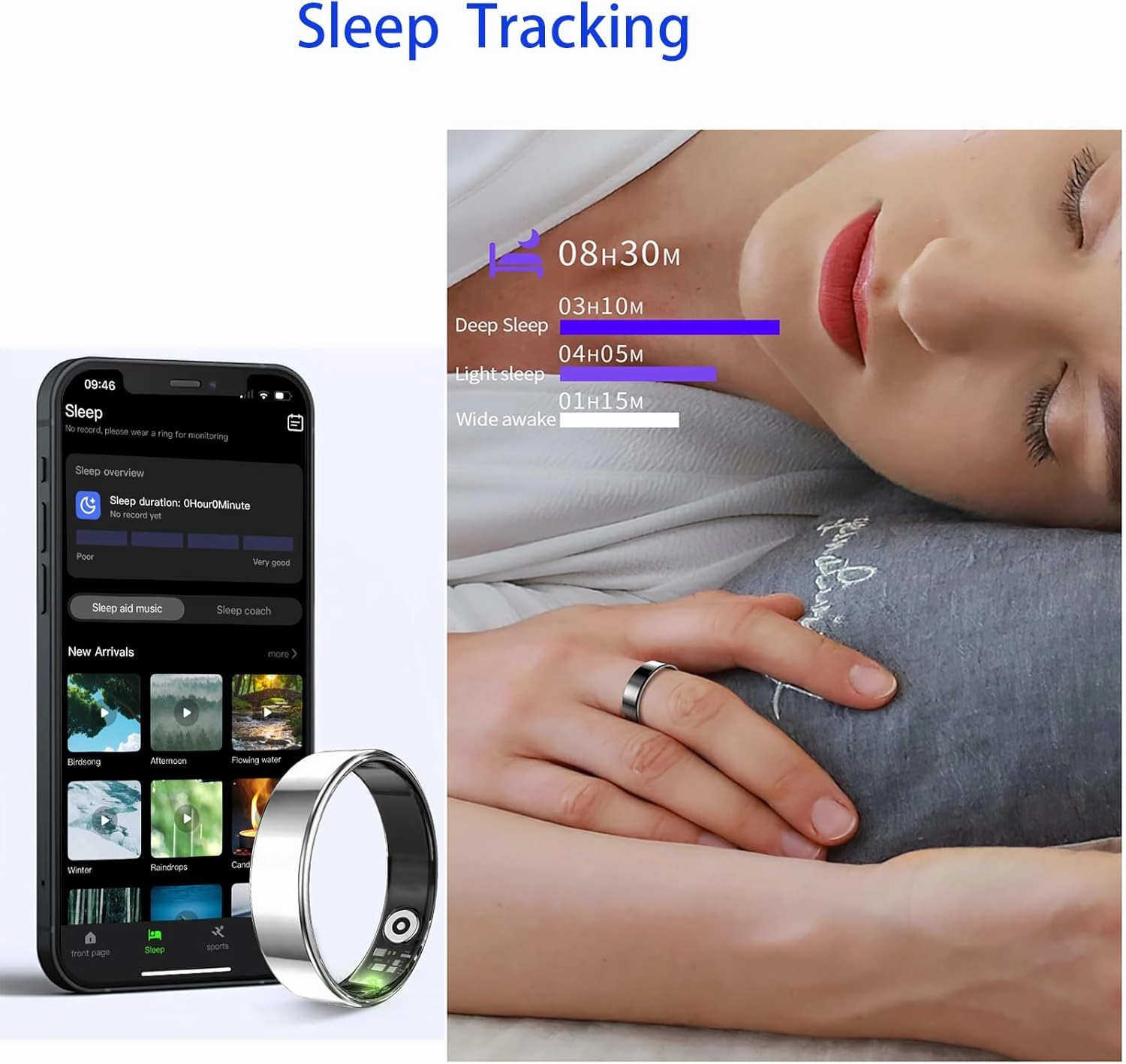Fitness Tracker, Smart Ring for Women Men, Sleep Tracker Ring with 24/7 Heart Rate Monitor, Fitness Ring with Activity Tracker, Step Counter, Calorie Pedometer, No APP Fee, iOS Android (Black, 11)