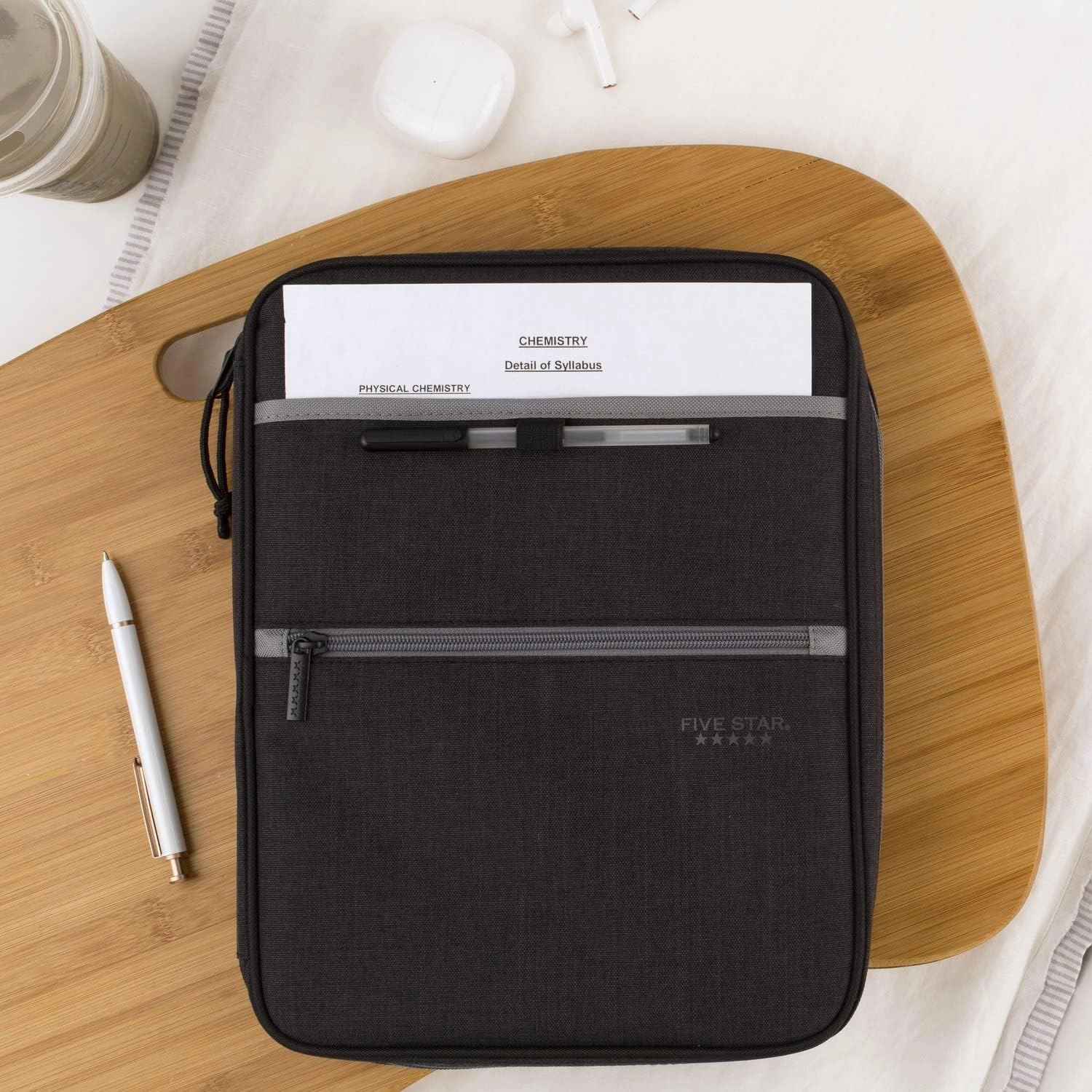 Five Star Zipper Binder, 1 Inch 3-Ring Binder with Round Rings, Carry-All with Pockets and 4-Tab Dividers, 375 Sheet Capacity, Black/Gray (29092IT8)