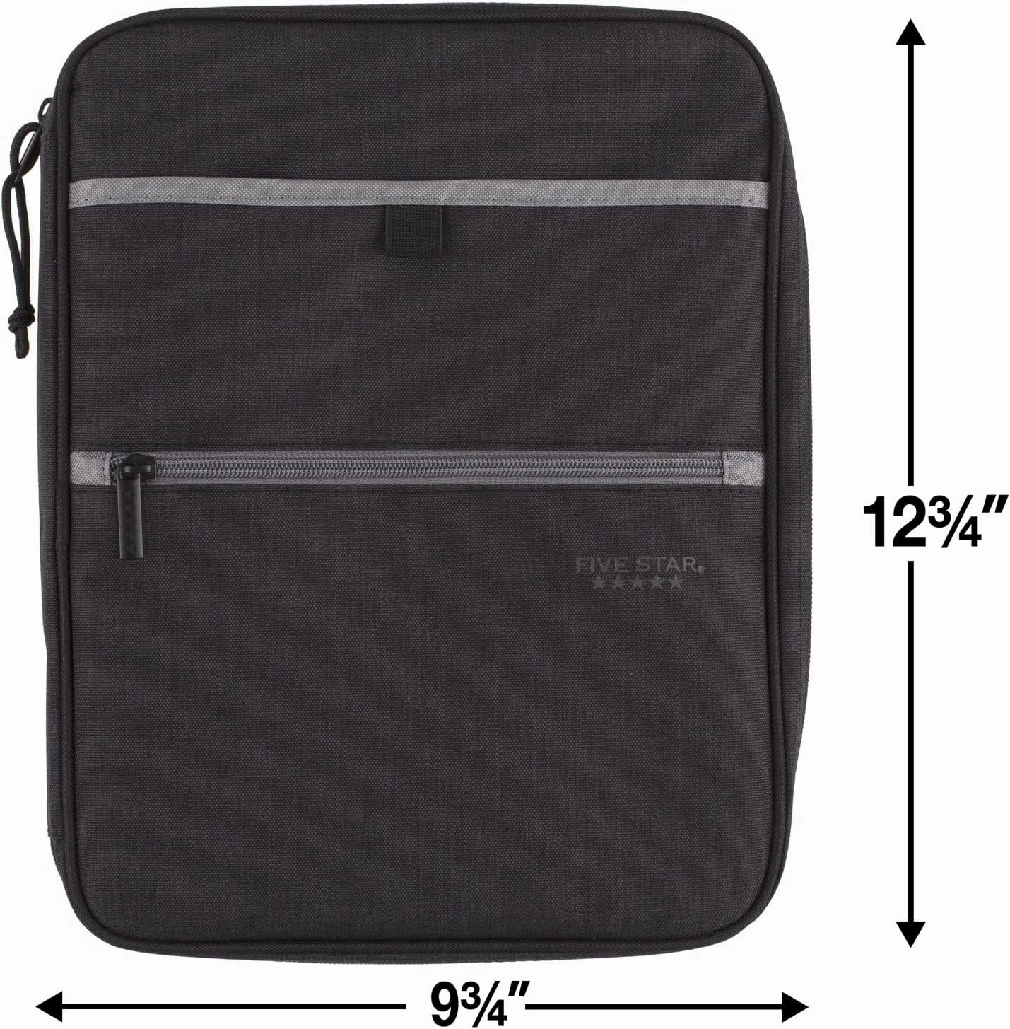 Five Star Zipper Binder, 1 Inch 3-Ring Binder with Round Rings, Carry-All with Pockets and 4-Tab Dividers, 375 Sheet Capacity, Black/Gray (29092IT8)