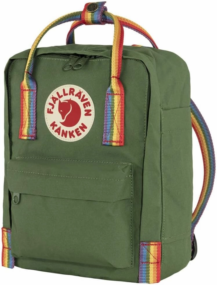 Fjallraven F23621621-907 Kanken Rainbow Mini Spruce Green-Rainbow Pattern, 20 x 13 x 29 cm