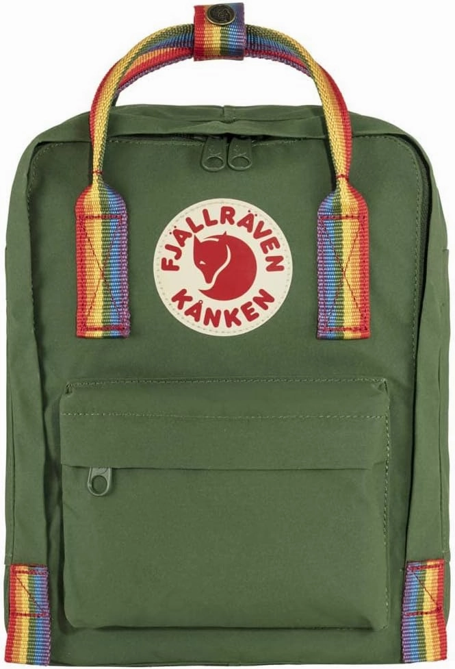 Fjallraven F23621621-907 Kanken Rainbow Mini Spruce Green-Rainbow Pattern, 20 x 13 x 29 cm