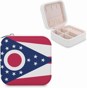 Flag Map of Ohio Small Jewelry Box Travel Jewelry Case Mini Necklace Ring Storage Organizer for Women Gifts