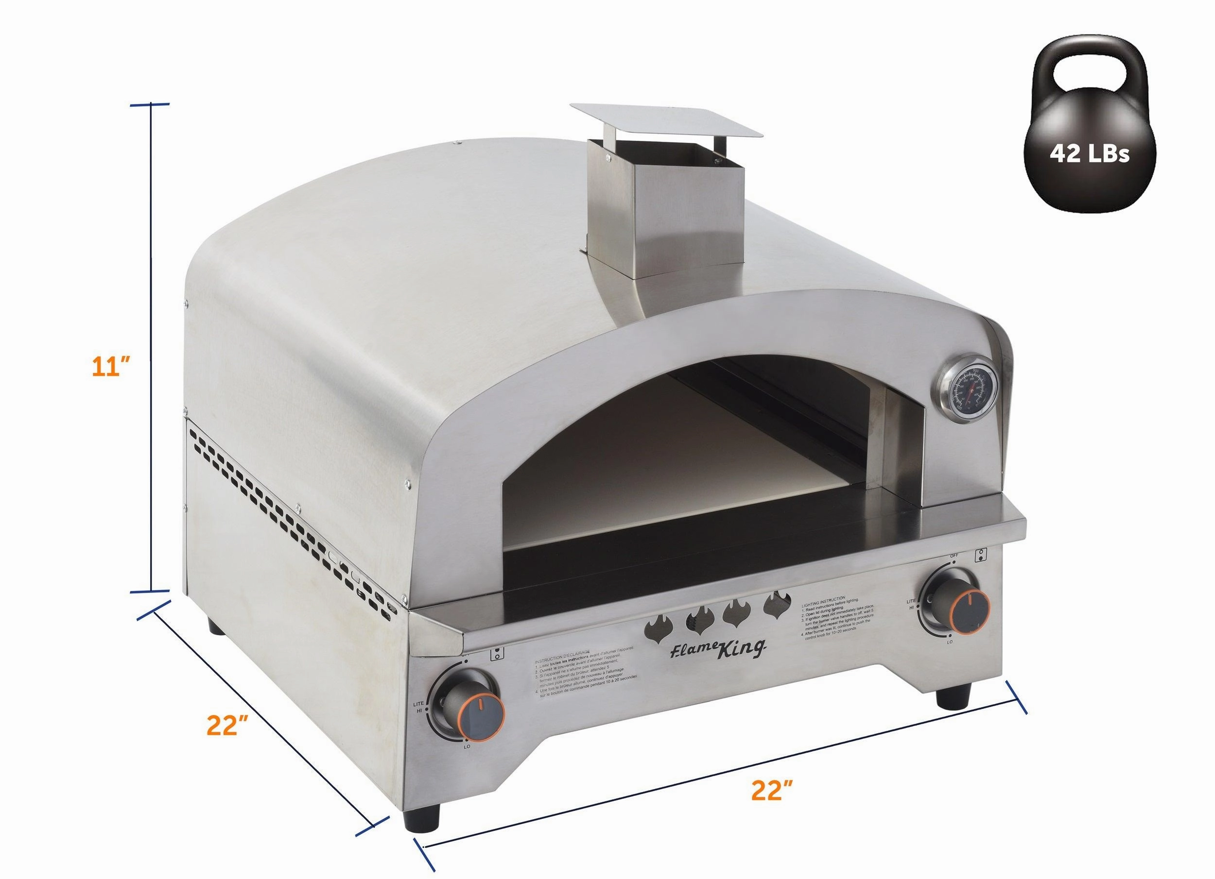 Flame King Outdoor Portable Steel Propane Pizza Oven Gas With Stone