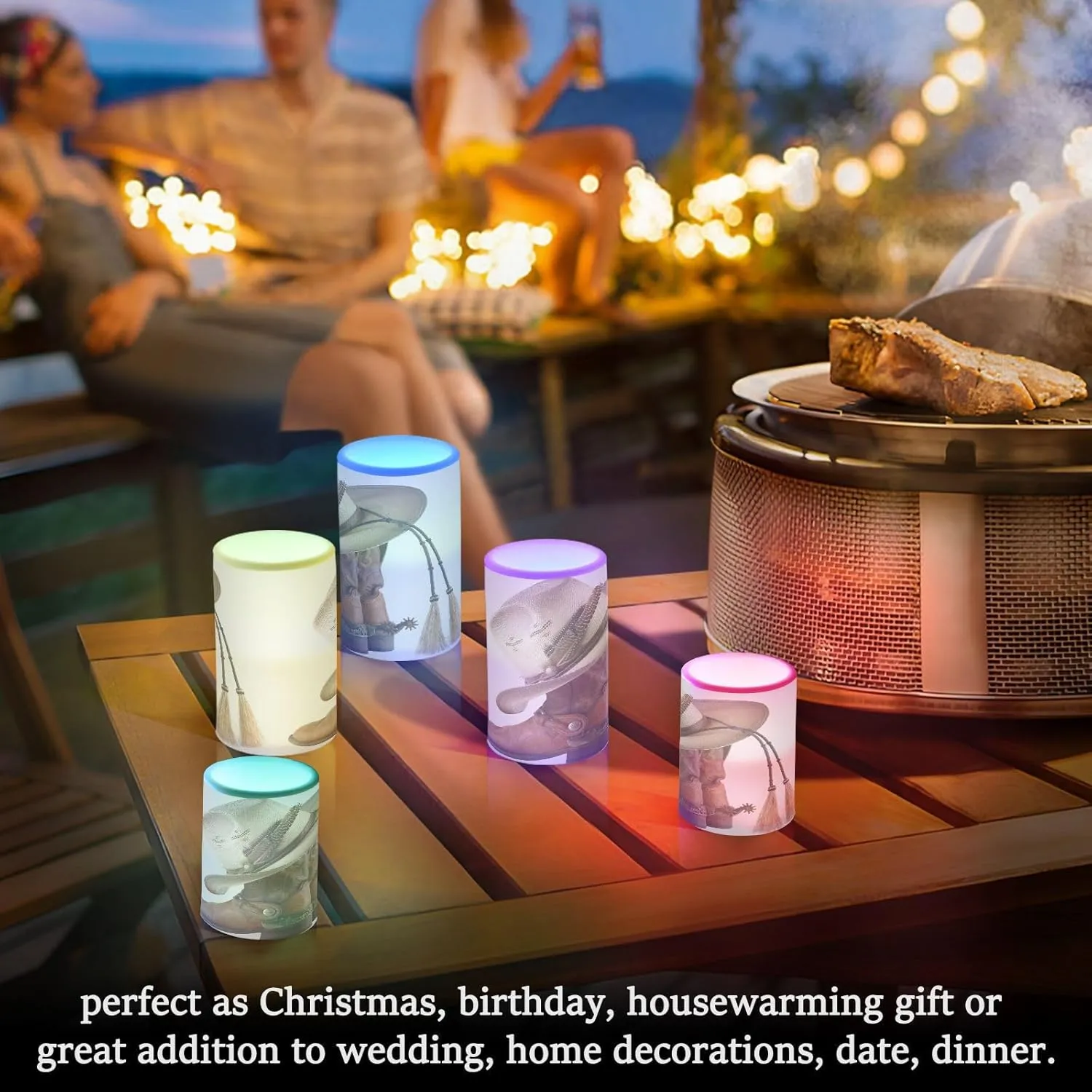 Flameless Candles with Remote and Timer Cowboy Hat Leather Boot Battery Operated Candles Set of 2 West Style Flickering Pillar Led Fake Candles for Halloween Christmas Wedding Decor