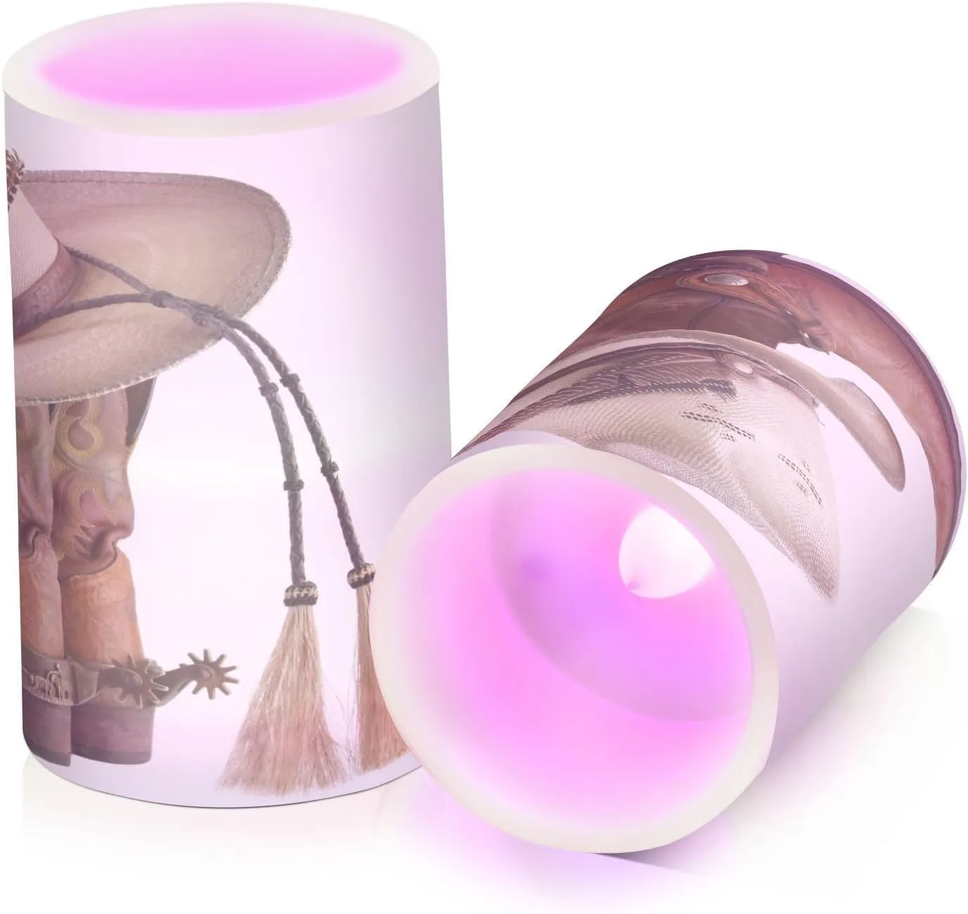 Flameless Candles with Remote and Timer Cowboy Hat Leather Boot Battery Operated Candles Set of 2 West Style Flickering Pillar Led Fake Candles for Halloween Christmas Wedding Decor