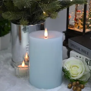 Flameless Pillar Candles Flickering with Remote Timer, Battery Operated LED Candles Up to 400 Hours, 3D Moving Flame Real Wax Candles, D4 x H6, Remote Included (Ice Blue, 4in)