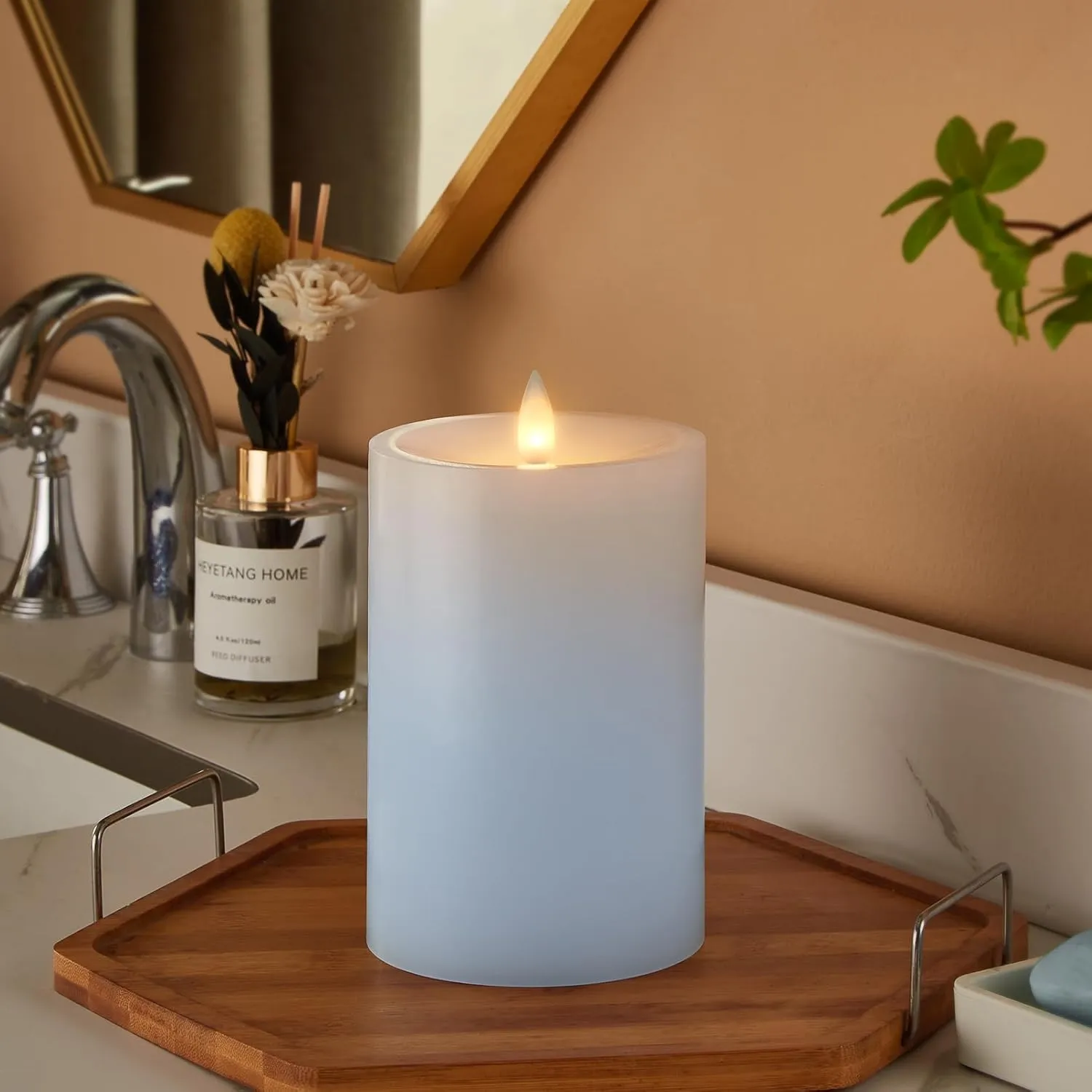 Flameless Pillar Candles Flickering with Remote Timer, Battery Operated LED Candles Up to 400 Hours, 3D Moving Flame Real Wax Candles, D4 x H6, Remote Included (Ice Blue, 4in)