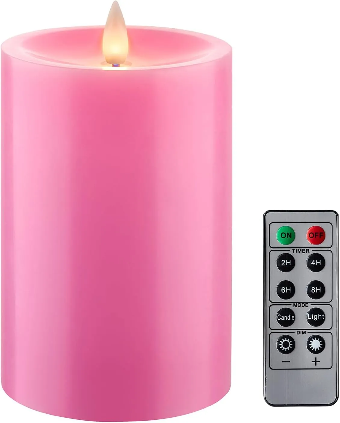 Flameless Pillar Candles Flickering with Remote Timer, Battery Operated LED Candles Up to 400 Hours, 3D Moving Flame Real Wax Candles, D4 x H6, Remote Included (Pink, 4in)