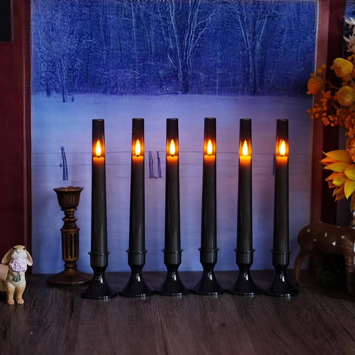 Flameless Taper Candles,with Remote and Timer Flickering Flameless Candles,6 Pack Led Candles,with Base Battery Operated Candles， Taper Candles for Home, Wedding, Party (Grey)