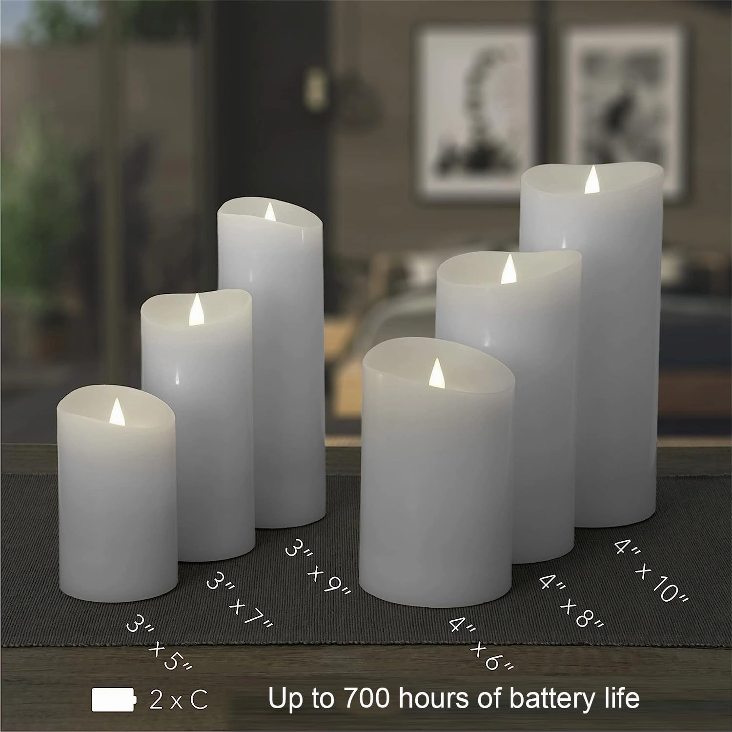 Flameless LED Candles with Remote Control, 4"x 10.3"Flickering 3D Moving Flame Battery Operated Candles in Real Wax Shell for Indoor Use, Home Decor White