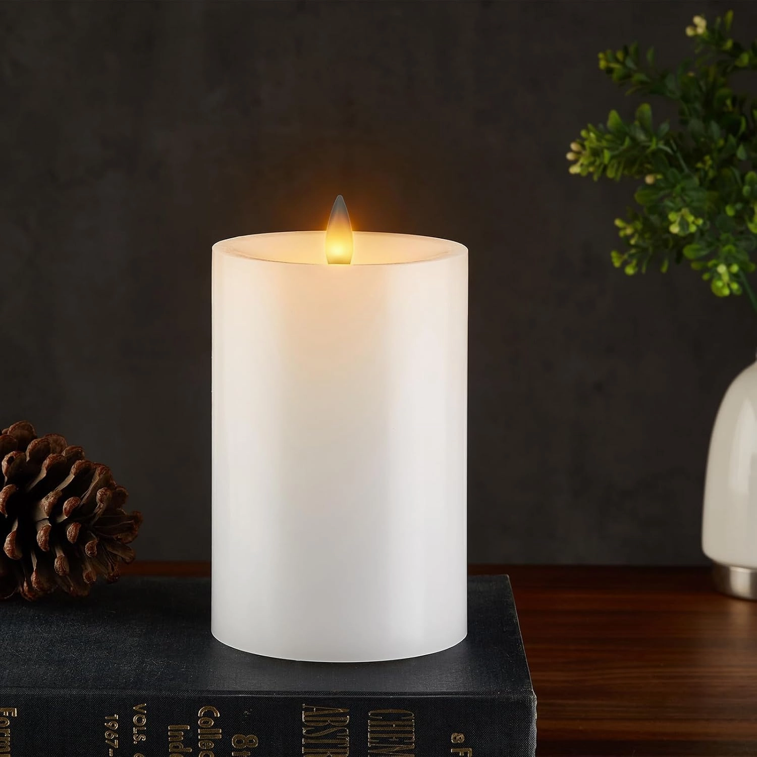 Flameless Pillar Candles Flickering with Remote Timer, Battery Operated LED Candles Up to 400 Hours, 3D Moving Flame Real Wax Candles, D4 x H6, Remote Included (White, 4in)