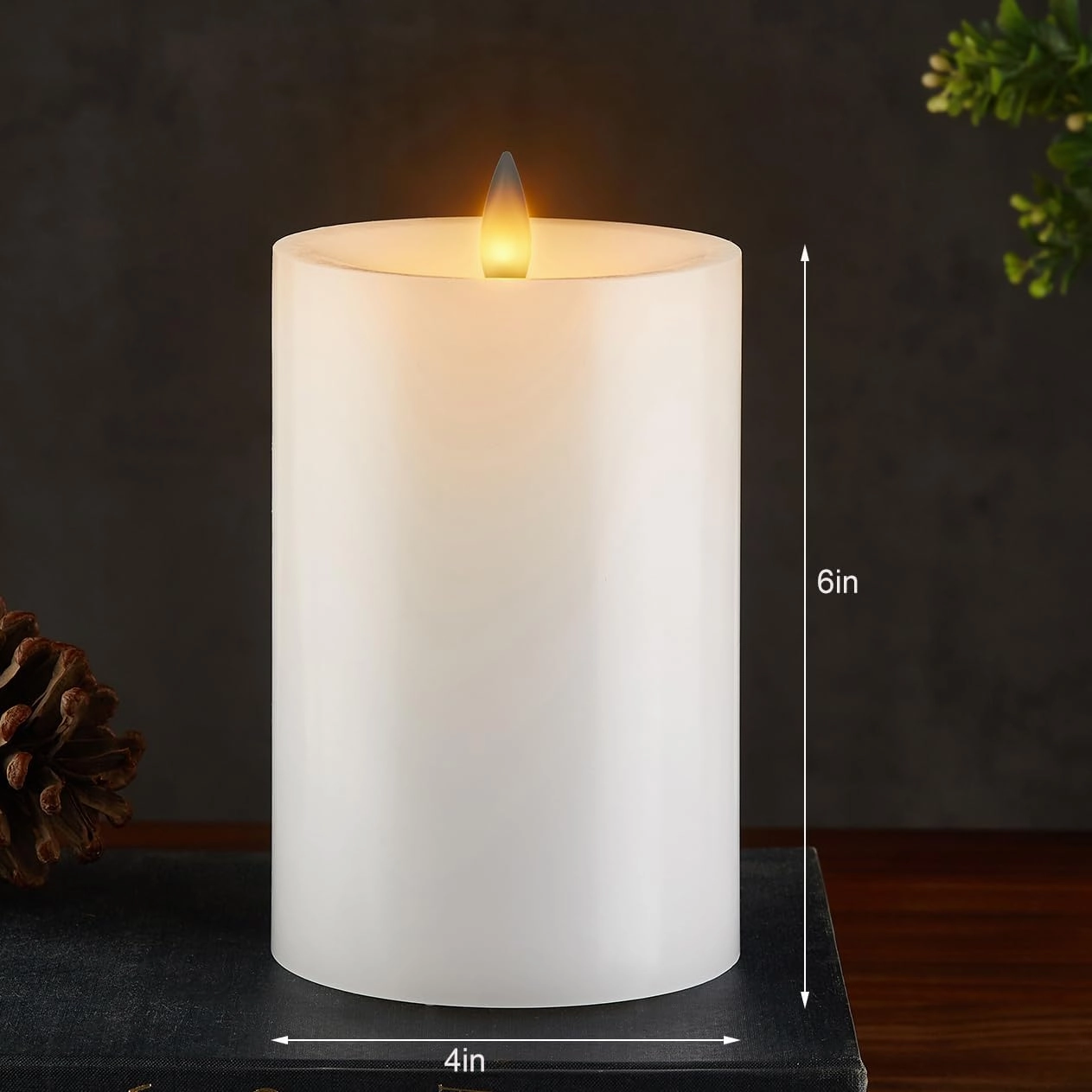 Flameless Pillar Candles Flickering with Remote Timer, Battery Operated LED Candles Up to 400 Hours, 3D Moving Flame Real Wax Candles, D4 x H6, Remote Included (White, 4in)