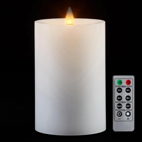 Flameless Pillar Candles Flickering with Remote Timer, Battery Operated LED Candles Up to 400 Hours, 3D Moving Flame Real Wax Candles, D4 x H6, Remote Included (White, 4in)