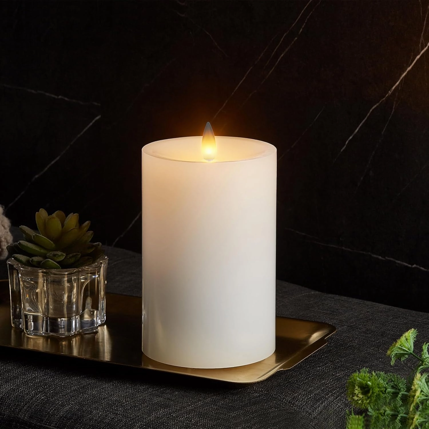 Flameless Pillar Candles Flickering with Remote Timer, Battery Operated LED Candles Up to 400 Hours, 3D Moving Flame Real Wax Candles, D4 x H6, Remote Included (White, 4in)