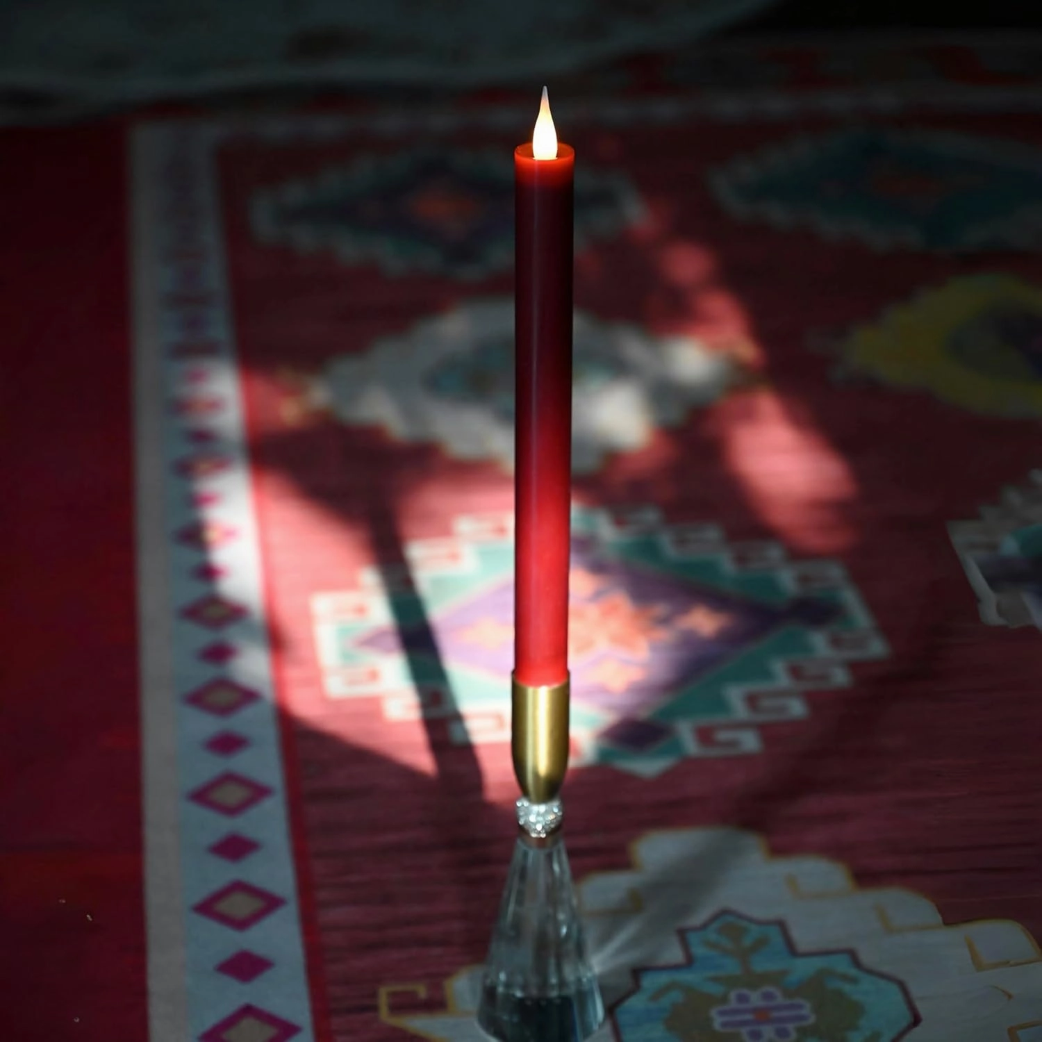 Flameless Taper Candles Flickering with Remote and Timer, 3D Moving Flame Taper Candles Battery Operated to 400 Hours, 9 Inch Window Candle, (Burgundy)