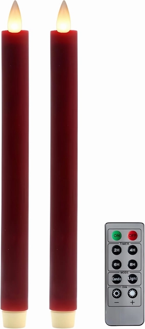 Flameless Taper Candles Flickering with Remote and Timer, 3D Moving Flame Taper Candles Battery Operated to 400 Hours, 9 Inch Window Candle, (Burgundy)