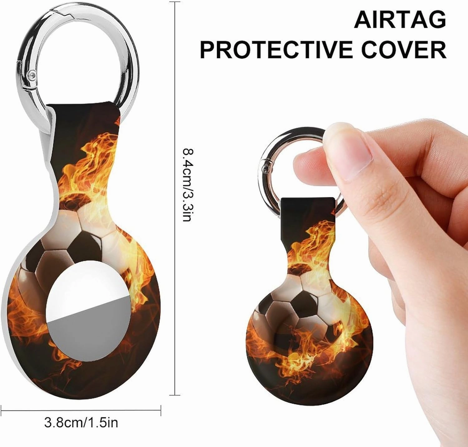 Flaming Football Burning Soccer Sport Fashion Anti-Scratch Protective Case Cover Compatible with AirTag with Keychain