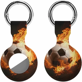 Flaming Football Burning Soccer Sport Fashion Anti-Scratch Protective Case Cover Compatible with AirTag with Keychain