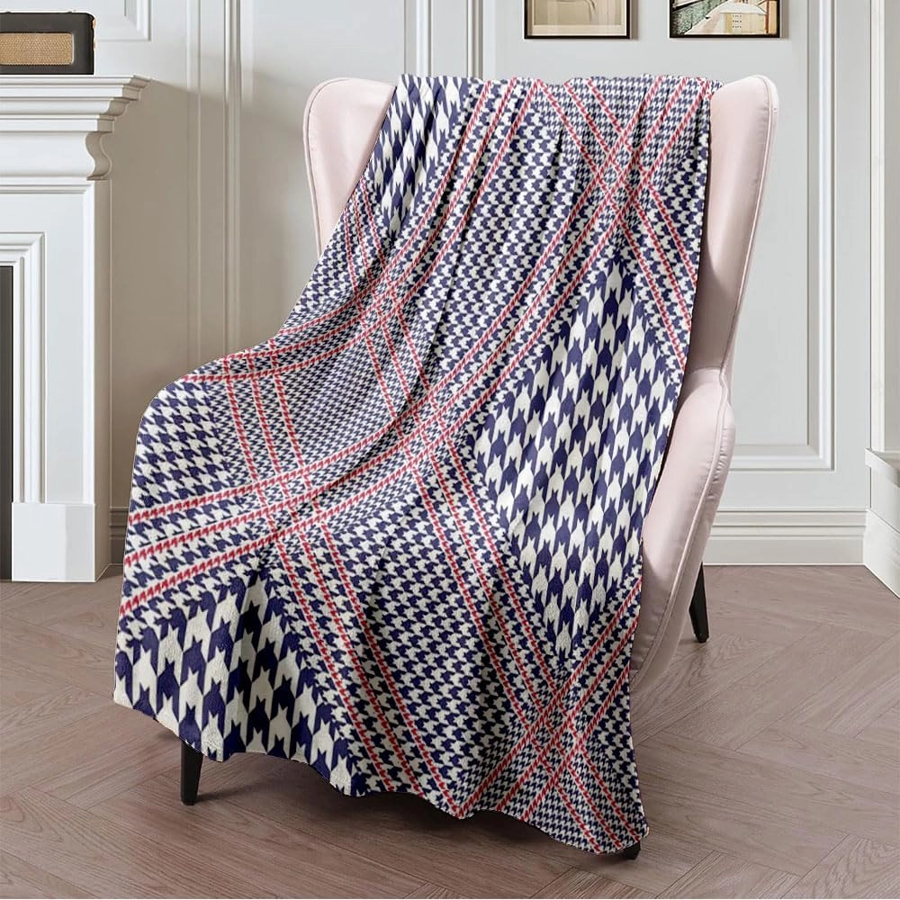 Flannel Fleece Throw Blanket 50" x 60" Print Glen Country Scottish Plaid Prince Pattern Nautical Palette Mens Red Trend Textures Border Blanket Winter Plush Fluffy Bed Blanket for Sofa Couch Bed