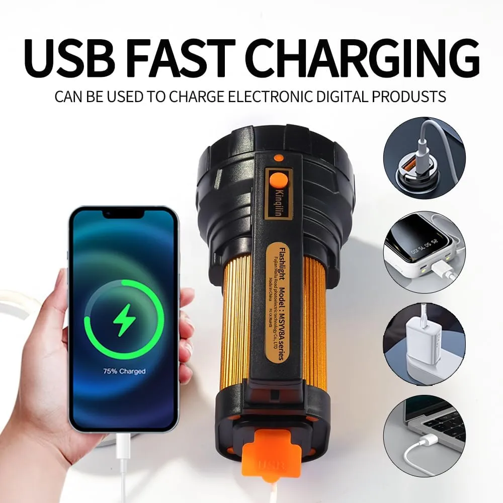 Flashlights High Lumens Rechargeable Spotlight with 1200 Lumen 30H Handheld Spotlight,IP67 Waterproof Rechargeable Flashlights Outdoor,3400mAh USB Charger for Camping Hunting