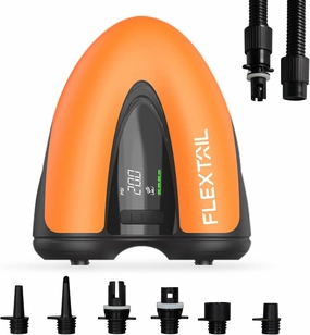 FLEXTAILGEAR Electric EVO SUP Pump, 20PSI High Pressure Air Pump, Dual Stage Inflation Pump for Paddle Boards, Kayaks, Boats, Inflatable Tents & Accessories, 12V Rechargeable Battery