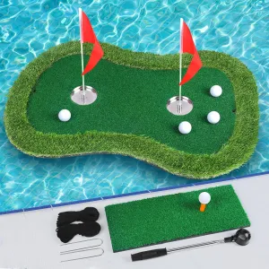 Floating Golf Green for Pool/Lake, Floating Chipping Mat with Ball Retriever & Anti-Drift Ropes - Stable Golf Putting Practice Game Set for Golfers