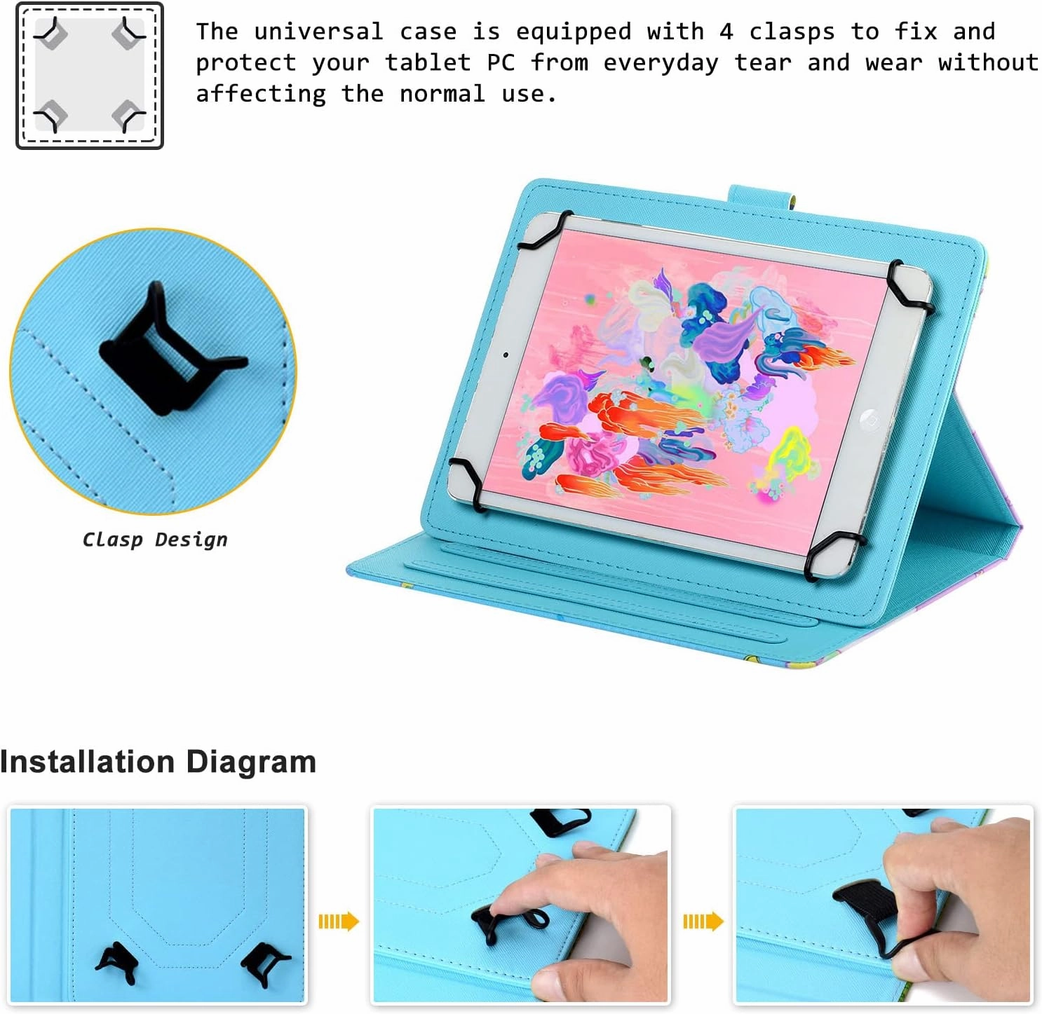 Flower Universal Case for 8 Inch Tablet, Techcircle Stand Folio Floral Design PU Leather Magnetic [Card Holder] Cover for Asus ZenPad 8, LG G-Pad 8.0 8.3, Samsung Tab 8.0" 8.4", Pink Blue Flowers